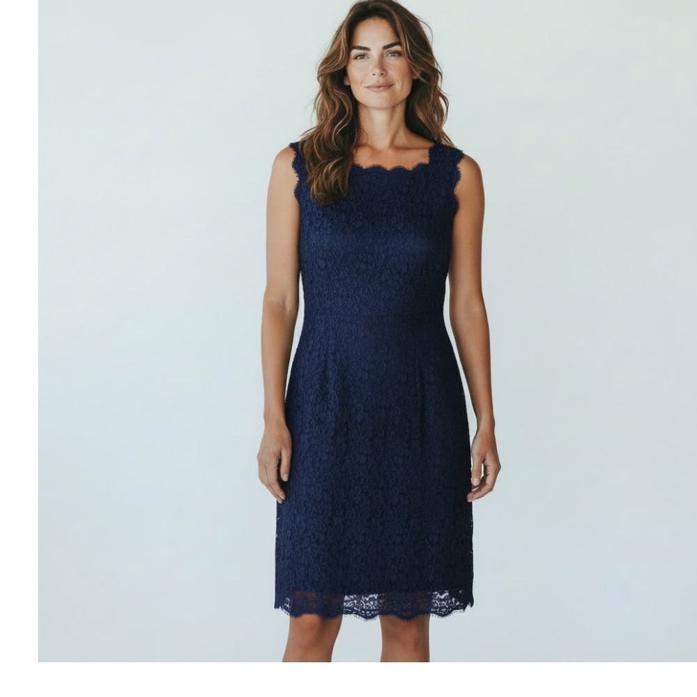 Adrianna Papell Navy Lace Dress Sz 10 Sleeveless Fit Flare Lined Knee Length